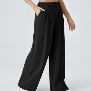 Halara High Waisted Wide Leg Palazzo Black Linen Feel Pant